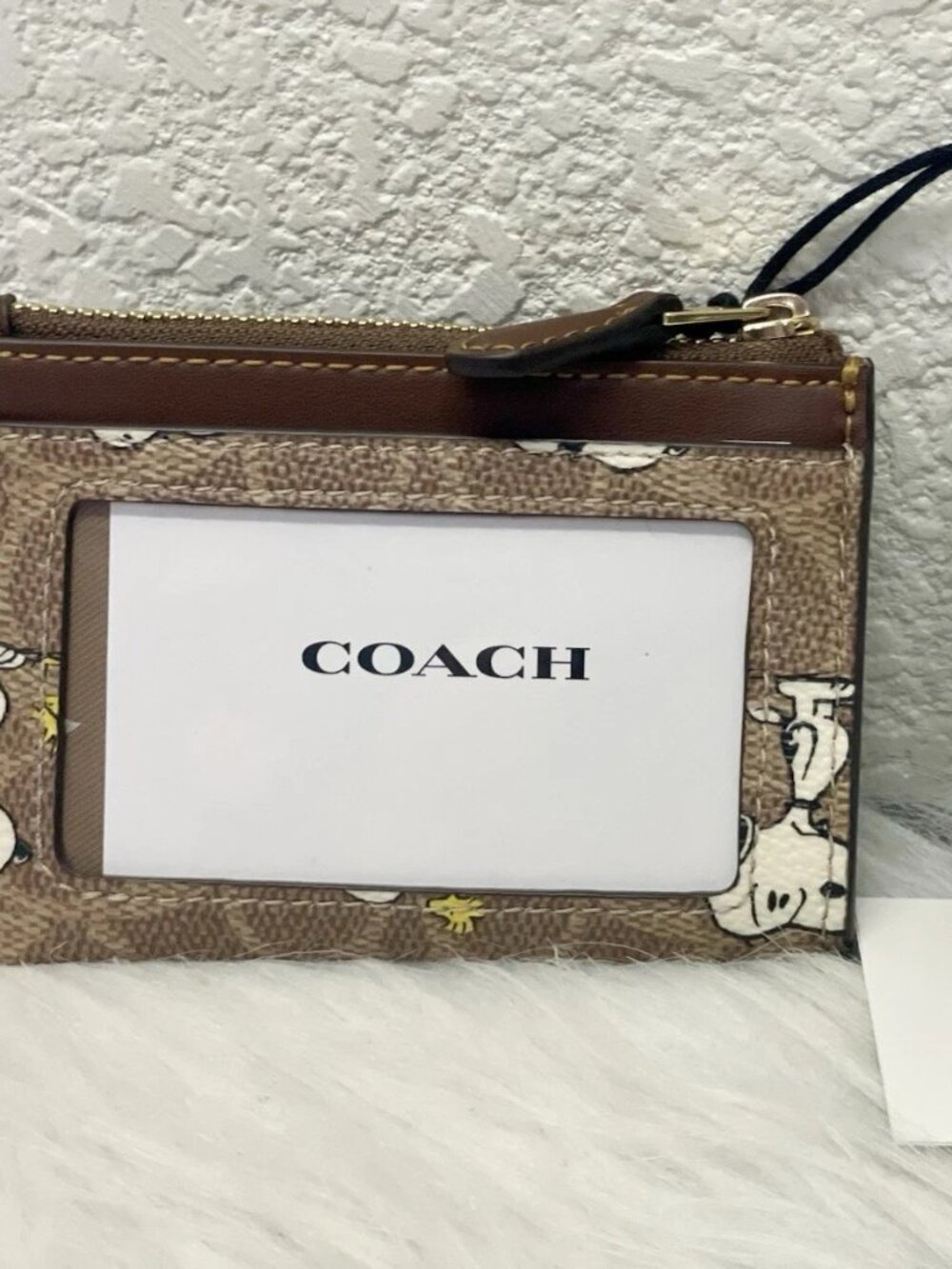 Coach X Peanuts Mini Skinny ID Case Signature Canvas W/Snoopy Print CBT14 NWT
